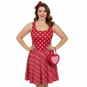 Heart Print Fit & Flare Pinup Dress - Valentine's Day Retro Swing